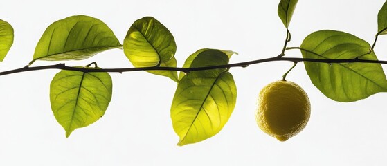 a lemon on a branch with leaves