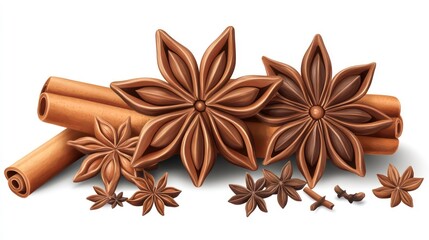 Close-up of cinnamon sticks and star anise spices.