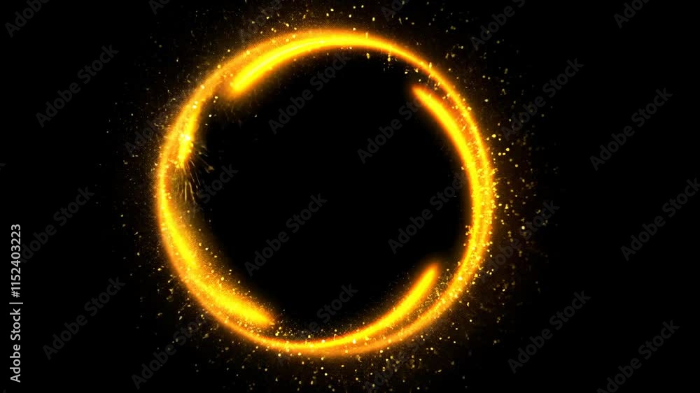 Poster Mesmerizing golden light trails swirl against a black backdrop. Sparkling particles evoke elegance and luxury. Dynamic abstract background video.