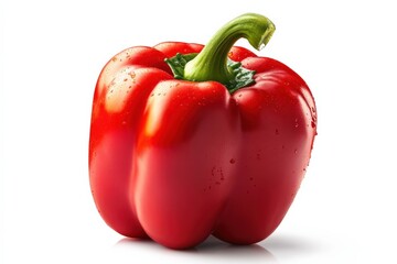 close up of a red bell pepper on a white background