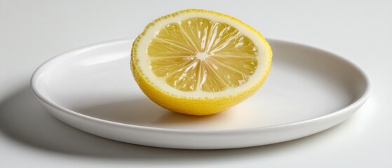 a halved lemon on a white plate