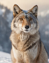 portrait of wild animals in snow, like tigers, lynxes, and wolves.