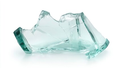 Fototapeta premium Broken glass shards, light teal, isolated on white background.