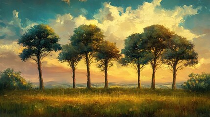 Fototapeta premium Trees, oil painting, artistic background