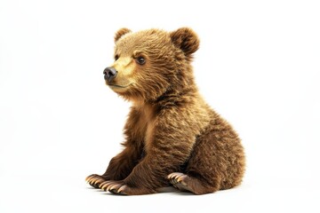 Obraz premium A fluffy brown bear cub sits on a white background