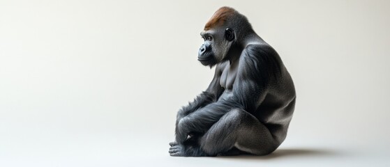 gorilla sitting on a plain background