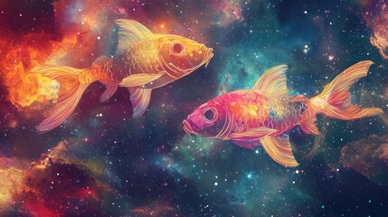 Cosmic Koi: A Celestial Dance of Two Fish in a Nebula