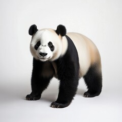 a panda bear stands on a white background