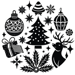 seasonal festive icon set silhouette art illustration