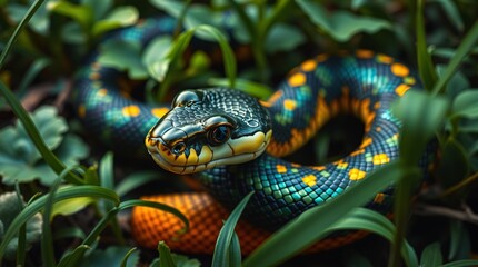 Obraz premium Close-Up Nature Photography of a Snake in Vibrant Colors and Natural Habitat