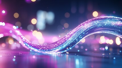 A purple and blue wave with glitter on it. The wave is on a dark background. The glitter is scattered all over the wave