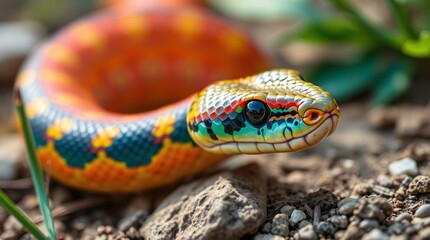 Obraz premium Close-Up Nature Photography of a Snake in Vibrant Colors and Natural Habitat