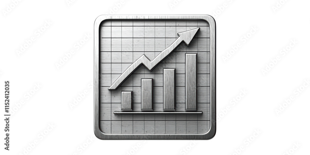 Poster metallic bar chart with arrow icon isolated on transparent background