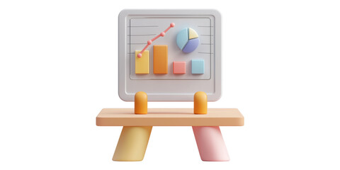 Colorful bar and pie chart on whiteboard isolated on transparent background