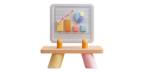 Colorful bar and pie chart on whiteboard isolated on transparent background