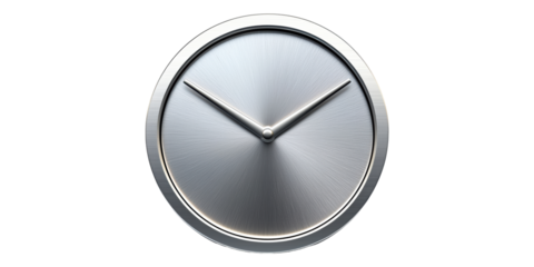 Round silver wall clock with minimalist design isolated on transparent background