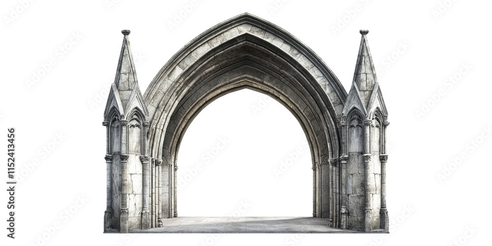 Poster gothic stone archway structure isolated on transparent background