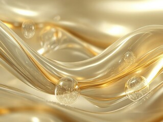 gold liquid with bubbles in abstract background