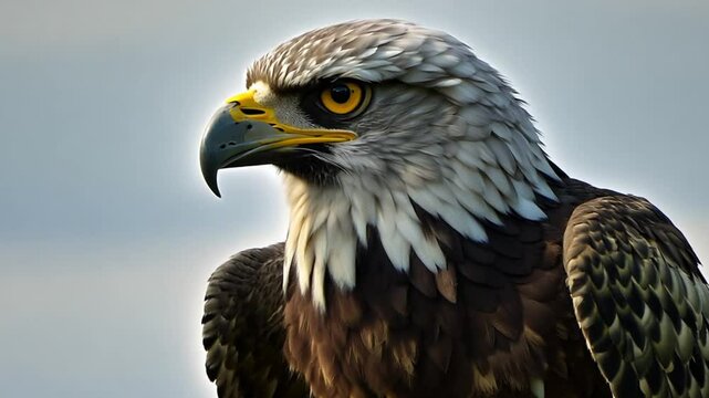 This epic video shows a eagle. The eagle Looks into the Camera and Around.