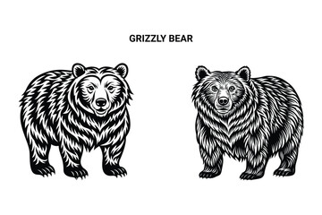 Editable Silhouette Grizzly Bear Isolated Vector Illustration