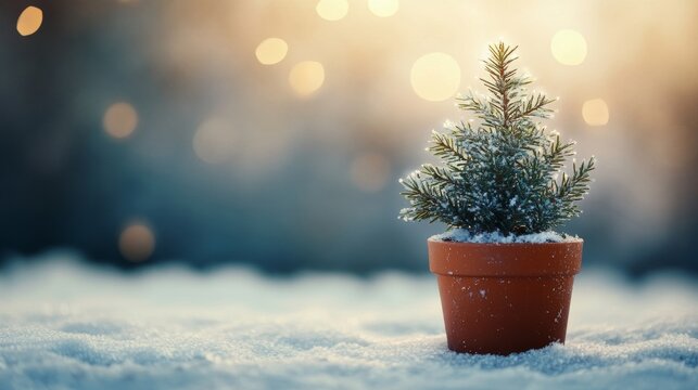 A mini Christmas tree in a pot