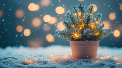 A mini Christmas tree in a pot