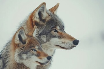Fototapeta premium two wolves are standing close together in winter