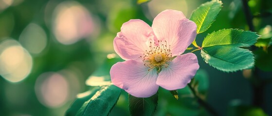Obraz premium close up of a pink flower with green leaves