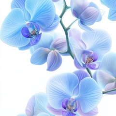 close-up of blue orchid flowers on a white background