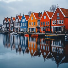 Fototapeta premium volendam harbor with colorful houses