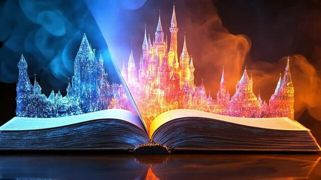 Fantasy and magical book animation. World book day. 