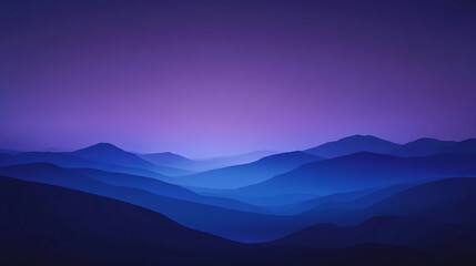 Dreamy Twilight Over Misty Mountains - Minimalist Purple and Blue Gradient Landscape