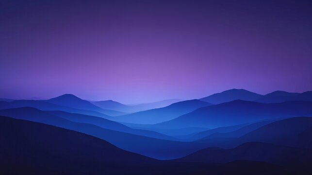 Dreamy Twilight Over Misty Mountains - Minimalist Purple and Blue Gradient Landscape