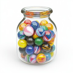 Glass jar filled with colorful beads isolated on a white background