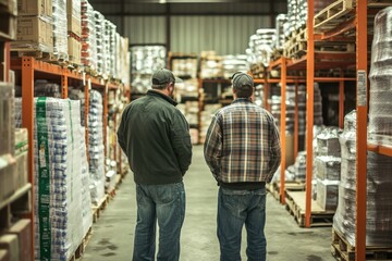 two men stand in a warehouse