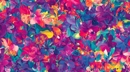 Colorful geometric design integrates abstract shapes with vibrant floral motifs