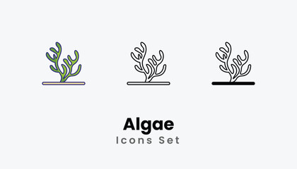 Algae Icons thin line and glyph vector icon stock illustration