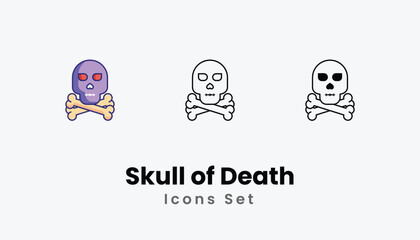 Skull of Death Icons thin line and glyph vector icon stock illustration