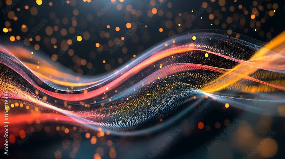 Wall mural colorful particles illuminating intricate abstract flowing lines in radiant display design