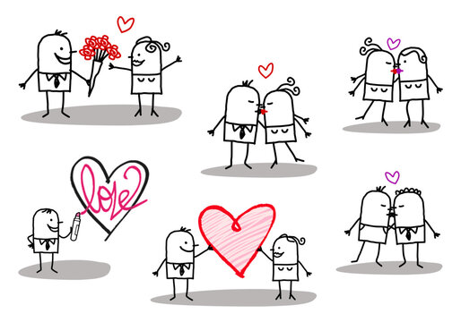Cartoon stick characters - couples and love