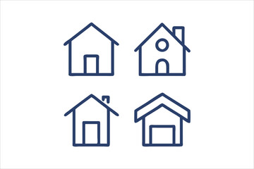 Web home icon set for websites and apps. Simple house symbol. Flat real estate sign. Main page pictogram in filled, thin line, outline and stroke style. Isolated illustration.