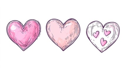 Pink hearts on white, doodle	

