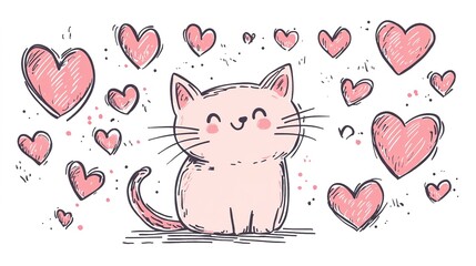 Valentine card with cats and hearts