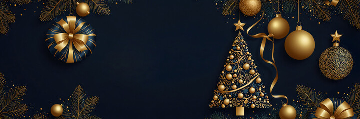 Elegant Navy and Gold Christmas Tree with Pine Bough Frame Design