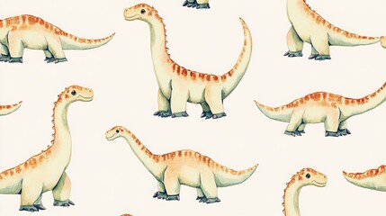 Adorable dinosaur pattern for kids, perfect for baby shower cards, bedding, fabric, wallpaper, wrapping paper, textiles, and t-shirt designs. This seamless background features a playful