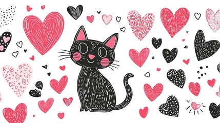 Valentine card with cats and hearts
