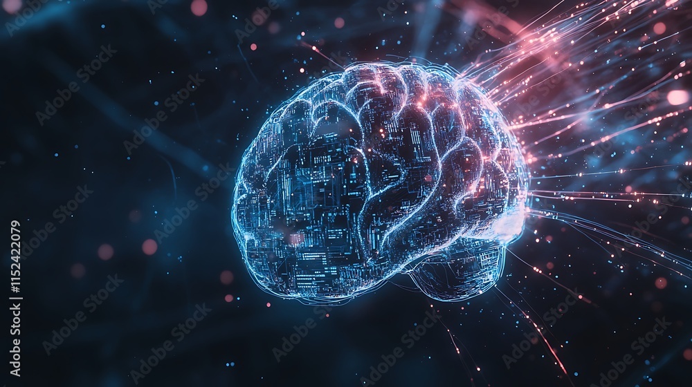 Wall mural cutting edge digital brain composed of intricate luminous circuitry image