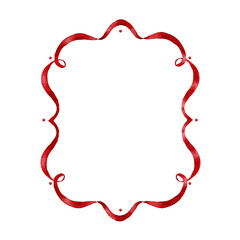 Elegant Red Watercolor Ribbon Frame with Oriental Accents.
