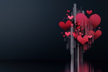 digital love display, pixelated hearts cascade in rhythm against a digital skyline, adding a high-tech twist to valentines day