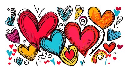 Hearts on white, doodle	
